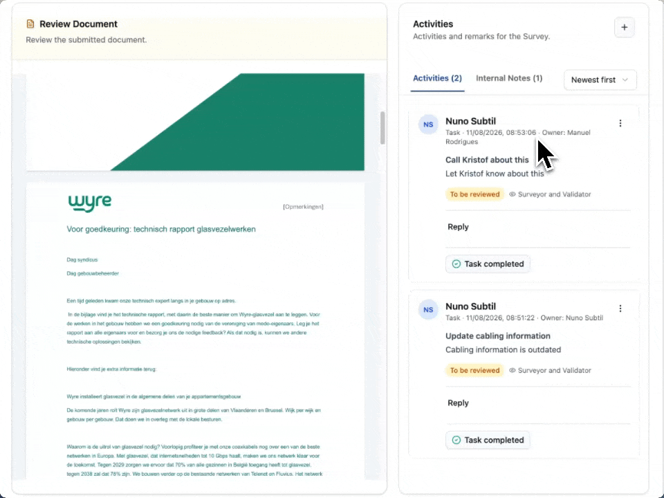 Activity workflow for reviewing and validating a submission