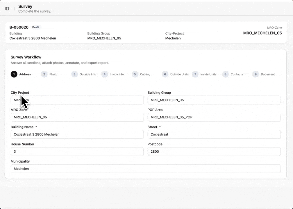 Guided survey workflow for capturing field information
